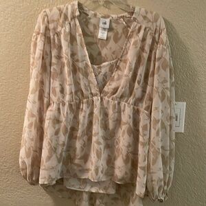 Cabi Cream Ruffled Long Sleeve Blouse with Tank